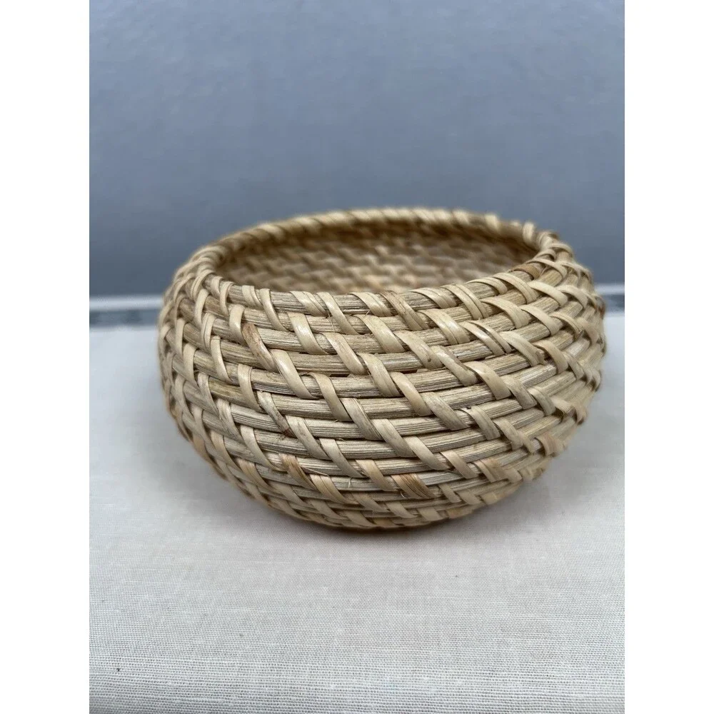 Round Woven Natural Rattan Wicker Decor Basket 6 in X 3 in